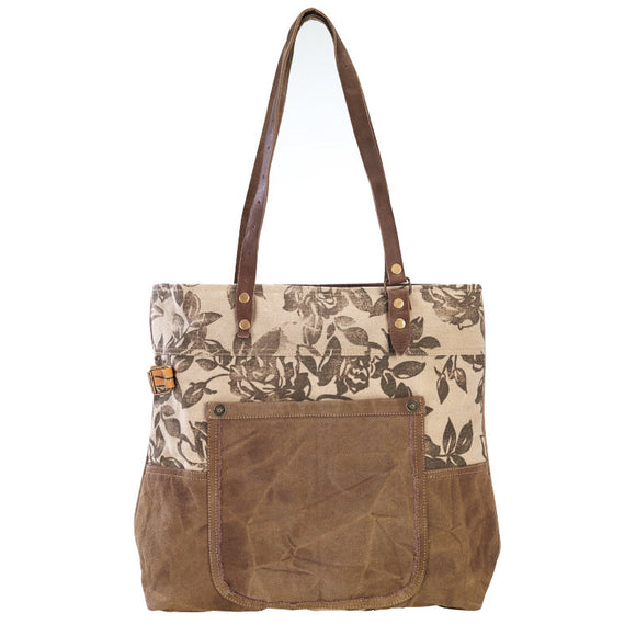 Cinnamon Floral Tote With Front Pocket
