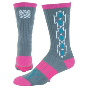 Catchfly Women's Grey, Turquoise, and Pink Aztec Performance Sock
