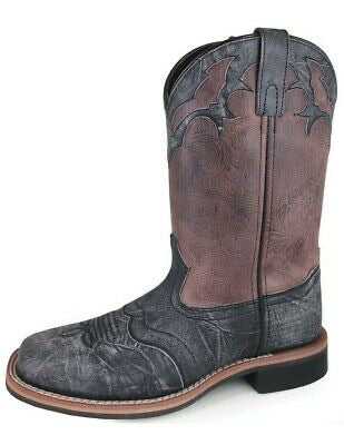 Smoky Mountain Womens Cumberland Black Distress/Brown Leather Cowboy Boots