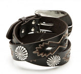 Ladies Nocona brown leather cowboy belt with big silver conchos N3412602