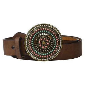 Ariat Ladies Pink & Turquoise Beaded Buckle Brown Leather Belt A1529802