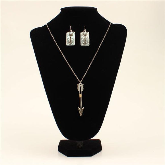 Blazin Roxx 30960 Small Silver Chain Arrow Pendant Necklace & Earrings Set - 35 in.