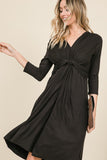 3/4 sleeve twist front black dress
