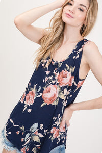 Navy and floral tank top