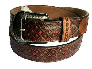 Hooey Western Mens Belt Leather Red Diamond Cutouts Roughy Logo Brown 1745BE1