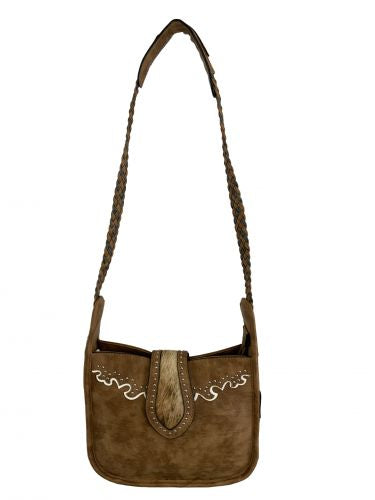 Brown purse with hair on hide