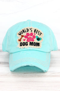 DISTRESSED MINT BLUE 'WORLD'S BEST DOG MOM' CAP