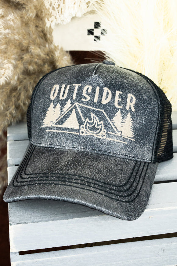 DARK GRAY 'OUTSIDER' FAUX LEATHER AND MESH CAP