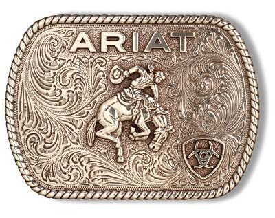 Ariat Western Mens Belt Buckle Rectangle Saddle Bronc Logo Silver A37053